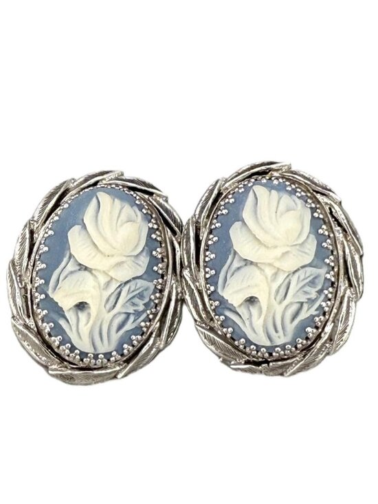 Whiting & Davis Jewelry - Whiting & Davis Floral Cameo Earrings